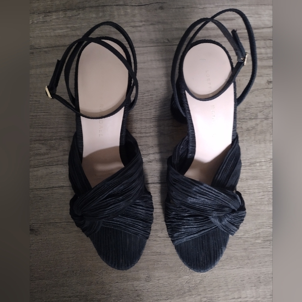 Loeffler Randall Women's Black Reed Pleated Twist Heeled Sandal - Size 7.5